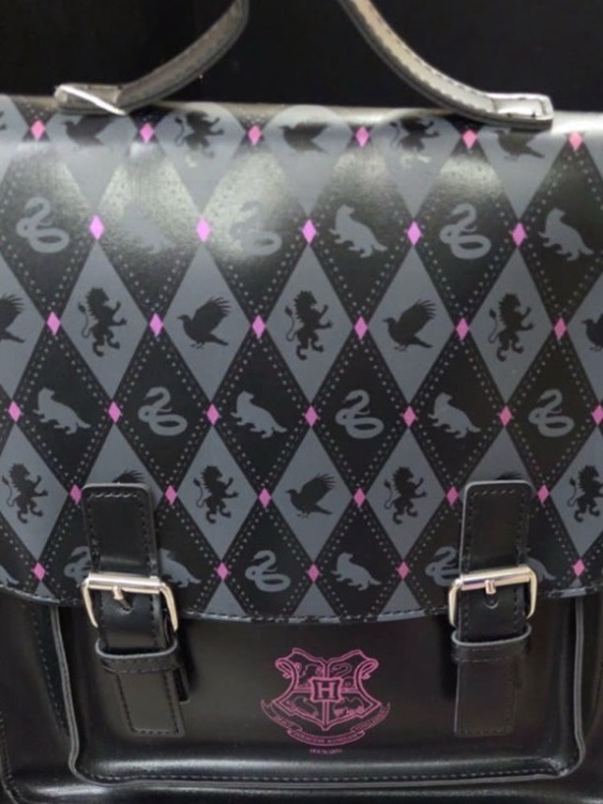 Disney Handbags - Disney Black & Gray Hogwarts Crest Satchel with Pink Accents